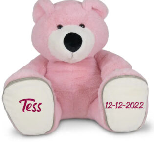 Beer met naam roze voetjes Hallo Baby
