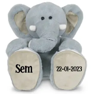 Knuffel olifant met naam grijs 45 cm