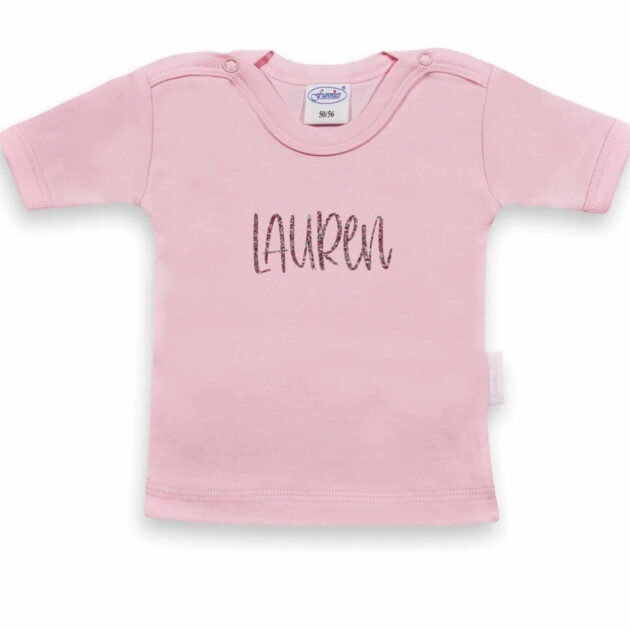Hallo Baby - Hallo Baby T shirt korte mouw roze met naam