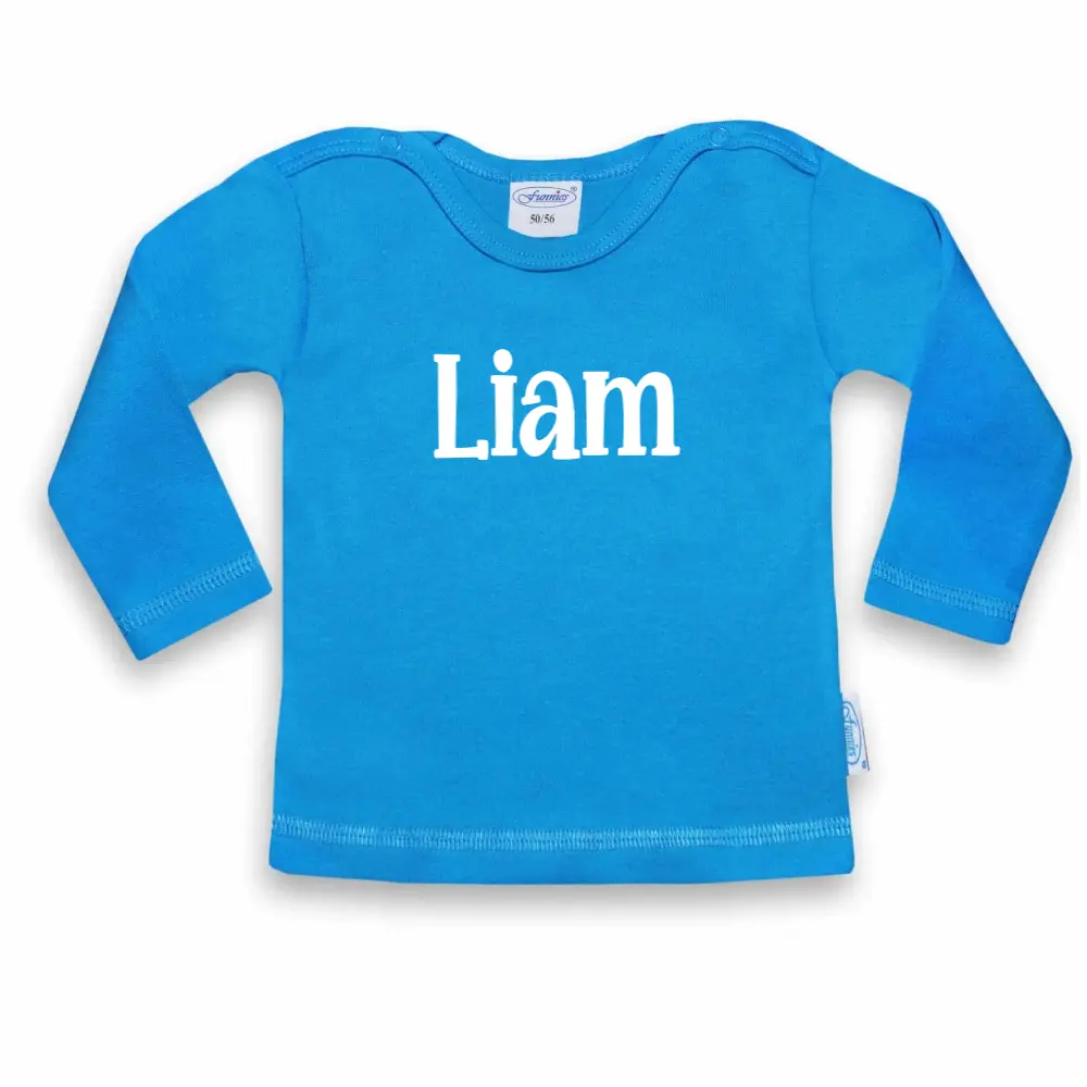 T-shirt lange mouw turquoise 50-56 met naam