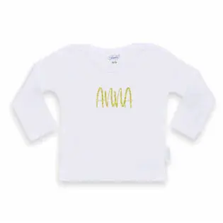 T-shirt lange mouw wit 50-56 met naam