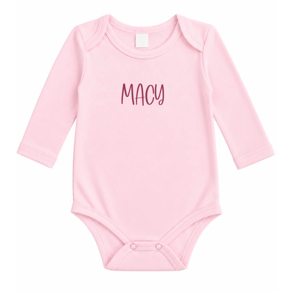 Romper lange mouw roze met naam