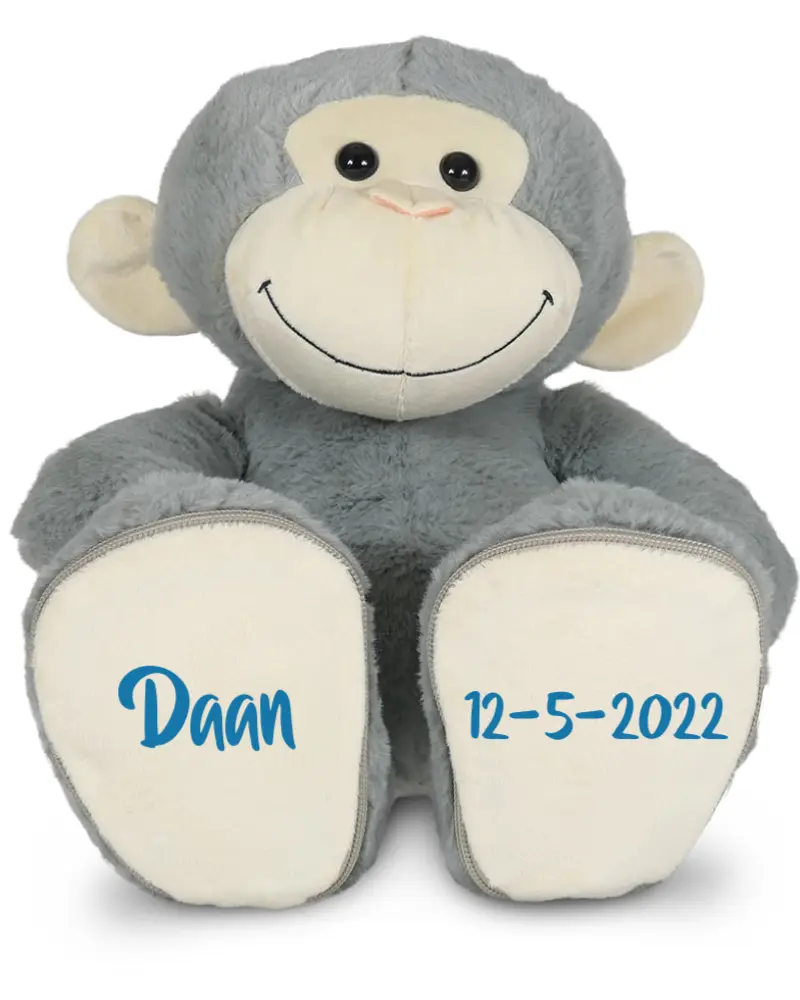 Hallo Baby Knuffel aap met naam grijs 45 cm 1 Aap 45cm met naam grijs voetjes