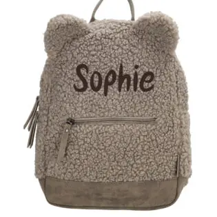 Teddy rugzak met naam taupe Beagles