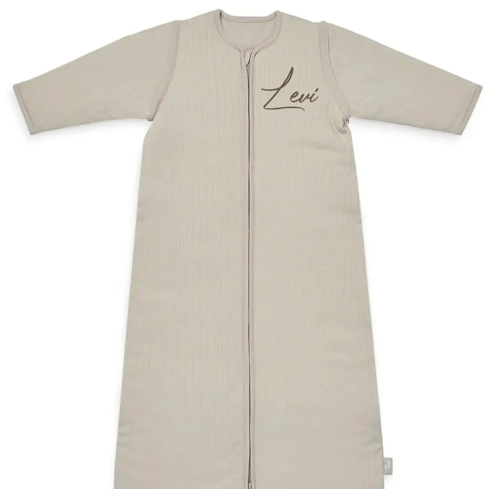 Jollein slaapzak 70cm Basic Stripe Nougat met Afritsbare Mouw met naam