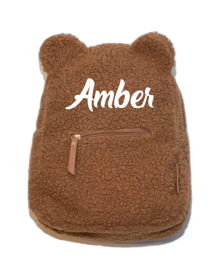 Hallo Baby Teddy bruine rugzak met oortjes met naam