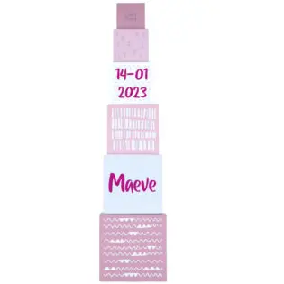 Label Label houten stapeltoren met naam roze