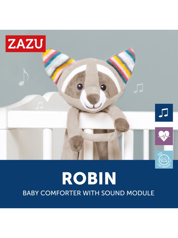 Hallo Baby - zazu baby comforter racoon robin grijs 2