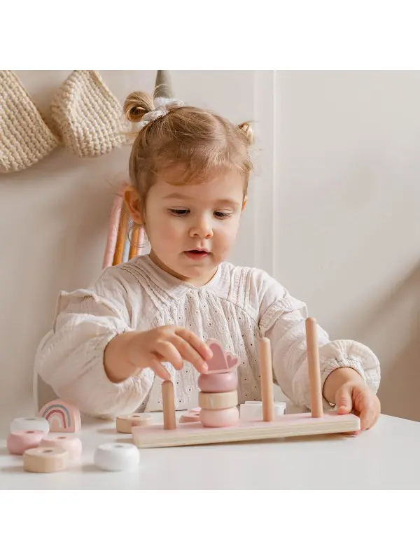 Label Label houten stapeltoren met naam roze - Afbeelding 5