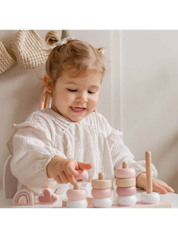 Label Label houten stapeltoren met naam roze - Afbeelding 9