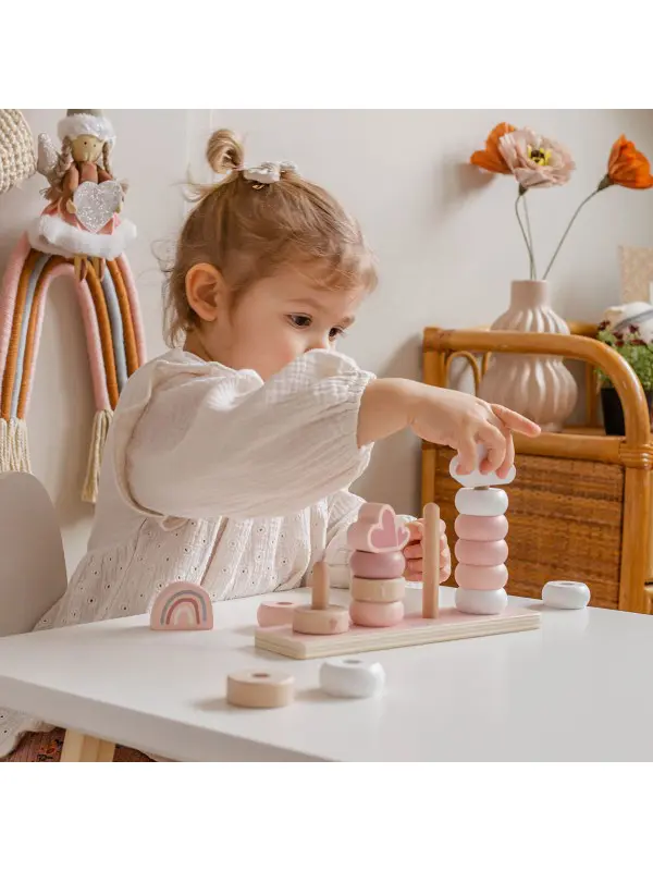 Label Label houten stapeltoren met naam roze - Afbeelding 6