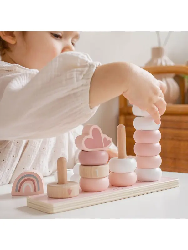 Label Label houten stapeltoren met naam roze - Afbeelding 7