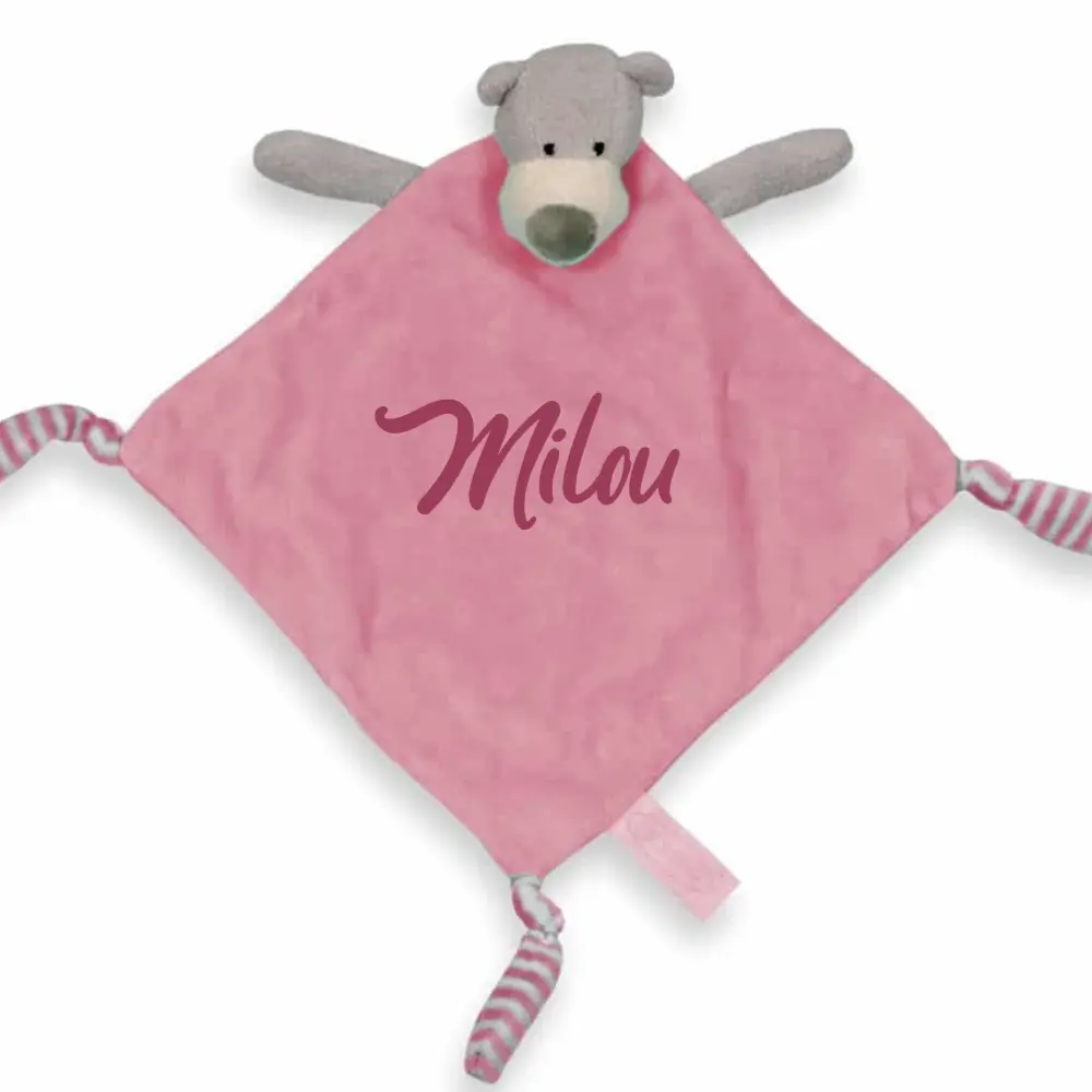Beer tutdoekje/knuffeldoekje met naam roze 23×23 cm