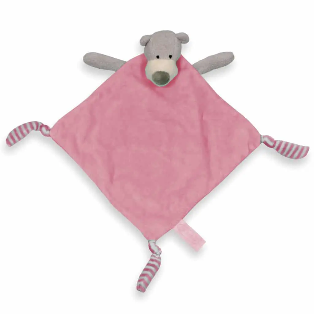 Beer tutdoekje/knuffeldoekje roze 23×23 cm met naam