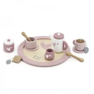 Label Label houten thee set met naam roze