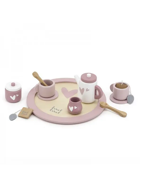 Label Label houten thee set met naam roze
