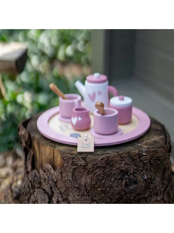 Label Label houten thee set met naam roze - Afbeelding 3