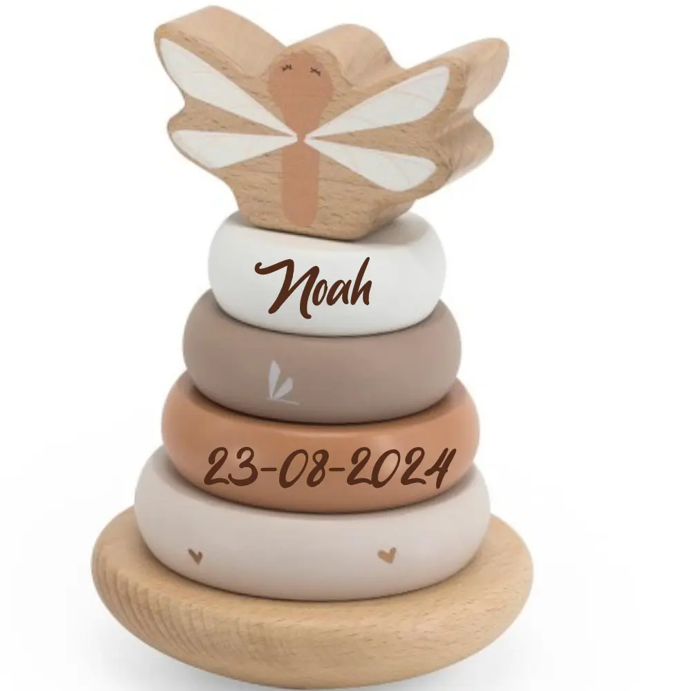 Hallo Baby Label Label houten stapeltoren met naam nougat 1 Label Label houten stapeltoren met naam nougat