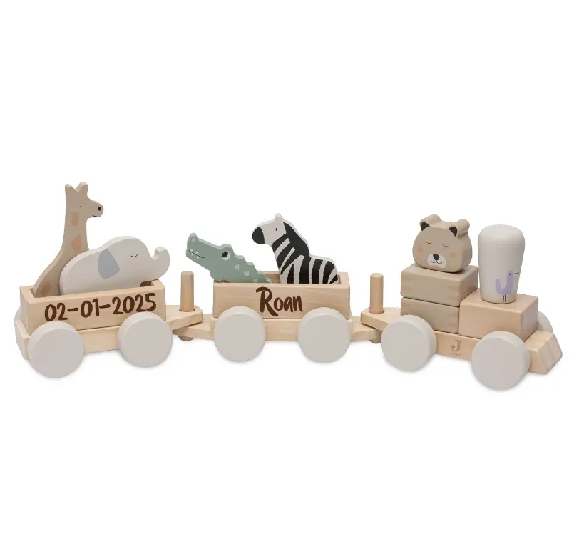 Hallo Baby Jollein houten Speelgoedtrein met naam Jungle Jambo 1 Hallo Baby Jollein houten Speelgoedtrein Jungle Jambo