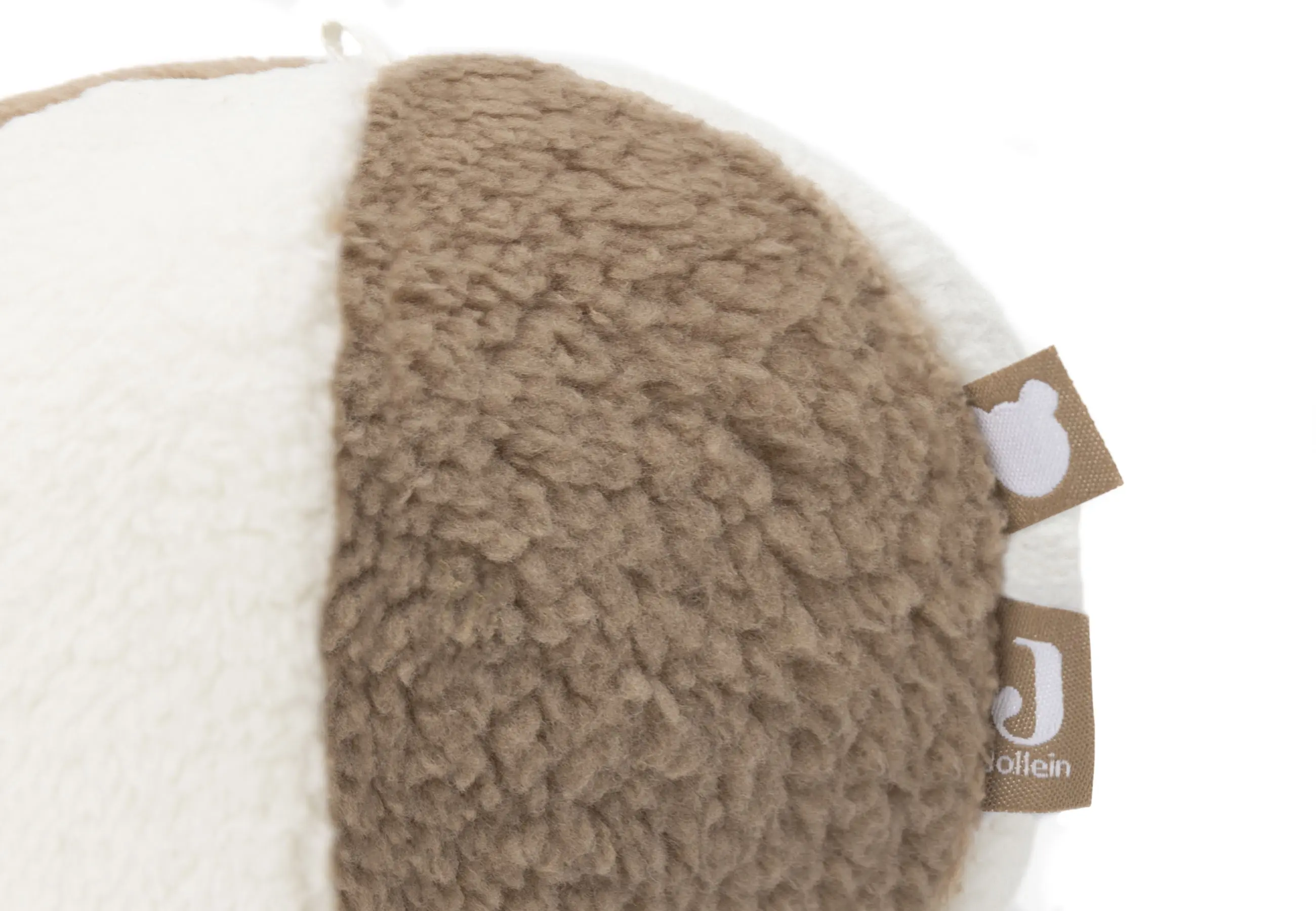 Jollein stoffen speelbal met naam Ivory Biscuit - detail labeltjes