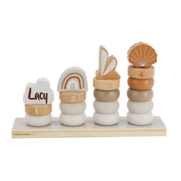 Label Label houten stapeltoren met naam nougat