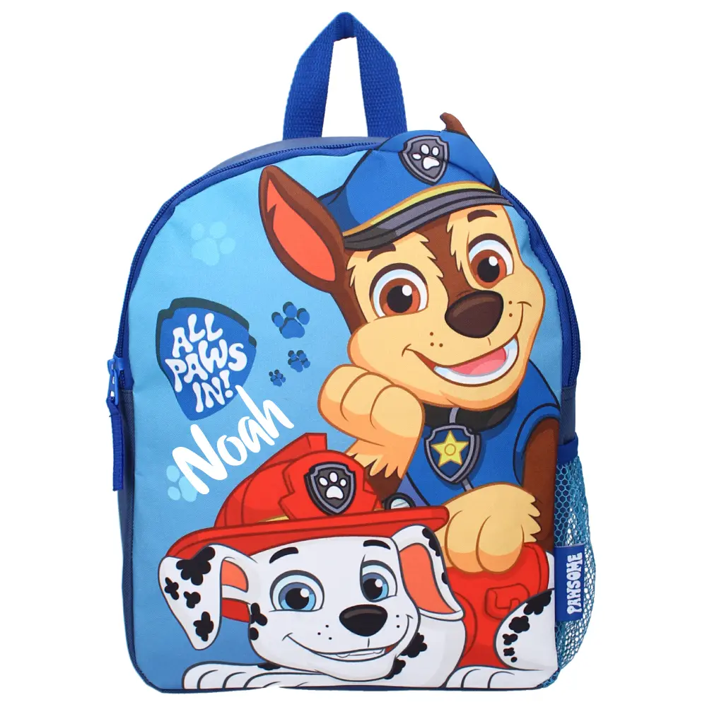 Rugzak met naam PAW Patrol Fluffy Friends - voorkant blauw met Chase