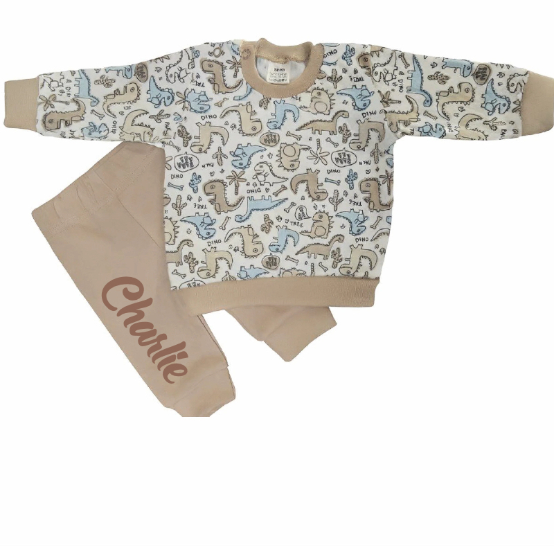 Hallo Baby Gepersonaliseerde Dino Baby Pyjama met Naam | Baby Pyjama 3 Gepersonaliseerde dino baby pyjama met naam - detail dinosaurus print